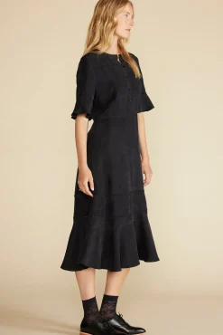 Amour Vert Adaline Embroidered Cupro Dress Black Clearance