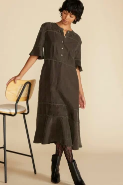 Amour Vert Adaline Embroidered Cupro Dress OliveGreen Sale