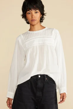 Amour Vert Aida Long Sleeve Organic Cotton Blouse White Fashion