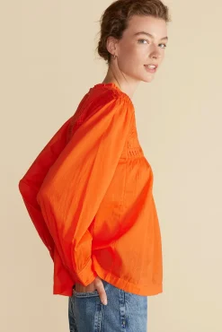 Amour Vert Aida Long Sleeve Organic Cotton Blouse ClementineOrange Sale