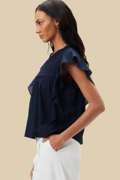 Amour Vert Aida Organic Cotton Blouse NavyBlue Sale