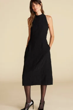 Amour Vert Alexandrine Embroidered Crepe Sleeveless Dress Black Clearance