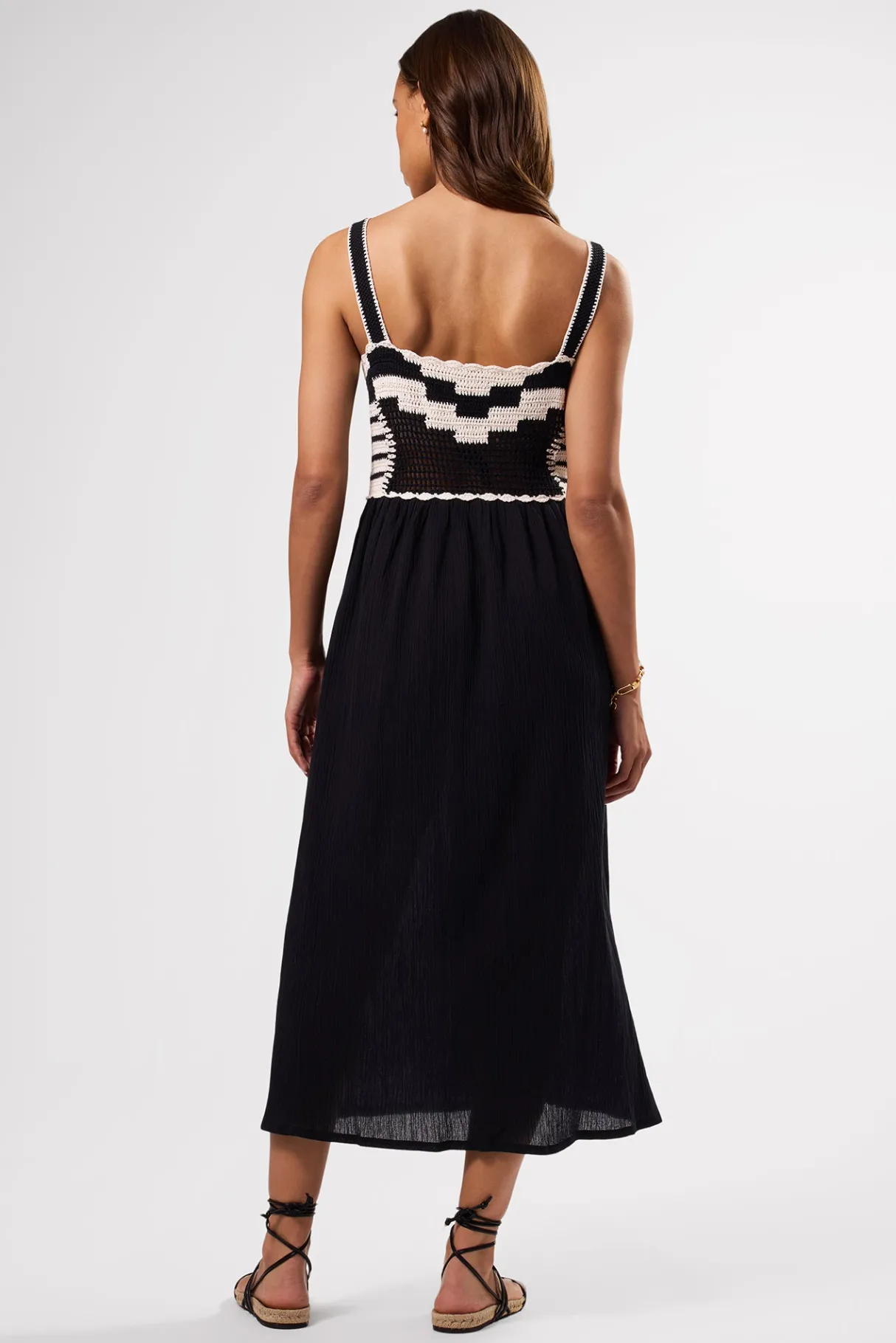 Amour Vert Anais Organic Cotton Crochet Dress BlackWhite Discount