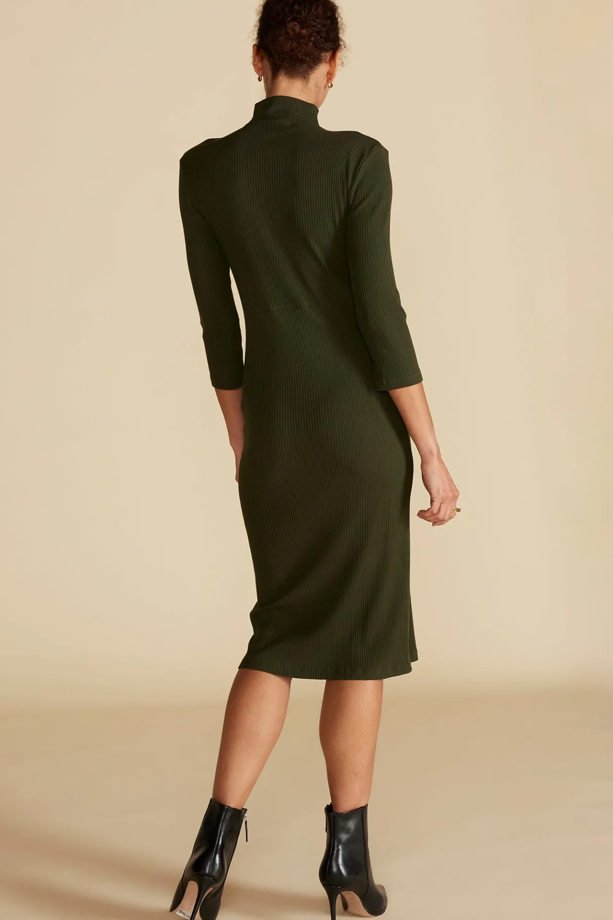Amour Vert Angeline Paris Rib Midi Dress OliveGreen Outlet