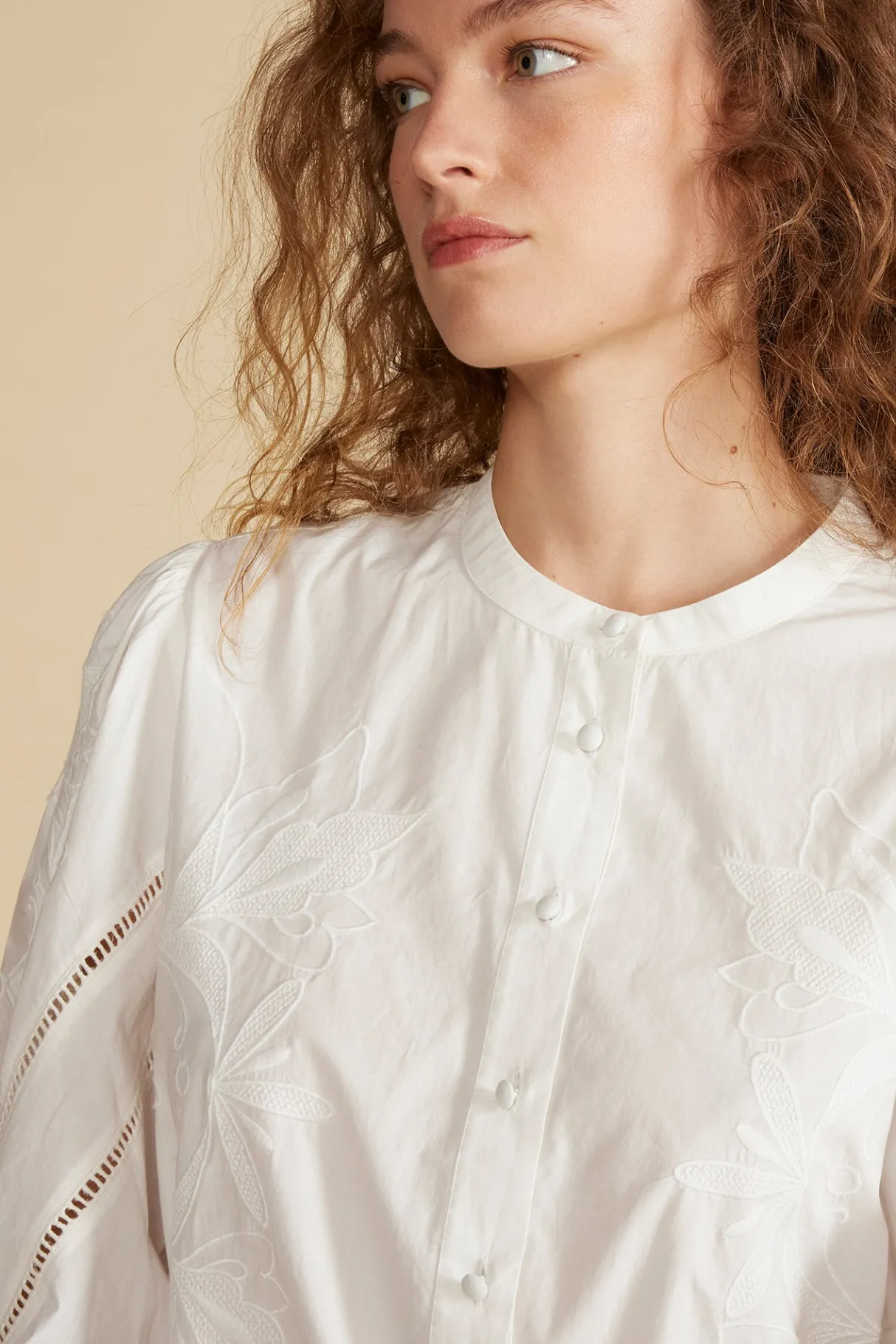 Amour Vert Angelique Puff Sleeve Poplin Blouse White Sale