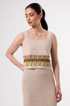 Amour Vert Antibes Crochet Tank EcruMultiStripe Online