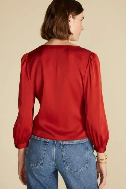 Amour Vert Aurelie Stretch Silk Bustier Blouse Rust Hot