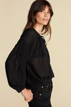 Amour Vert Aurelien Viscose Tie Blouse Black Best
