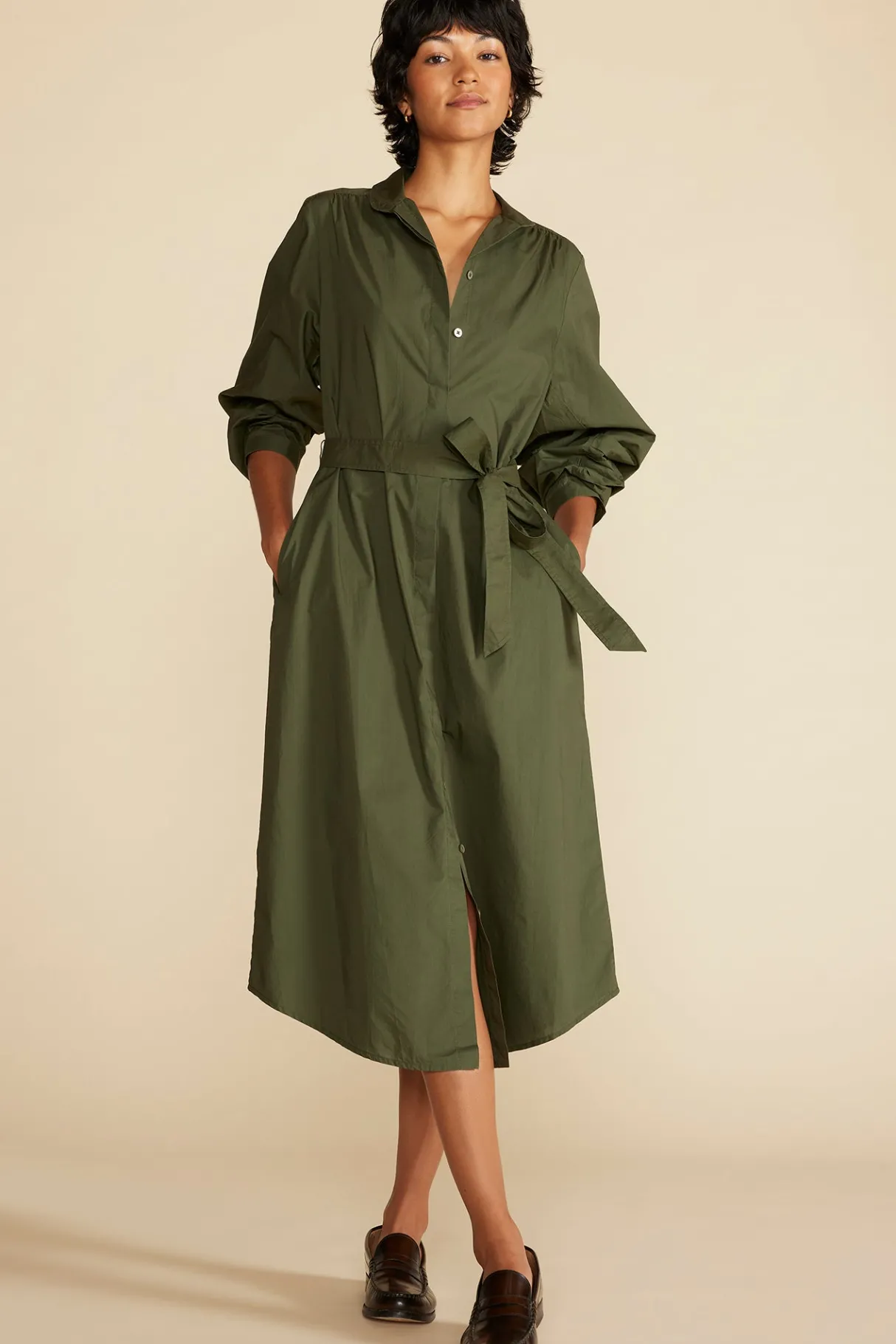 Amour Vert Averi Organic Cotton Shirt Dress OliveGreen Fashion