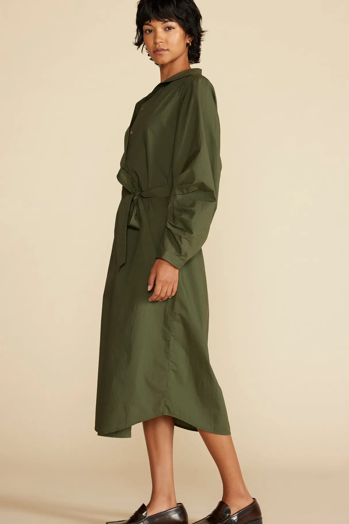 Amour Vert Averi Organic Cotton Shirt Dress OliveGreen Fashion