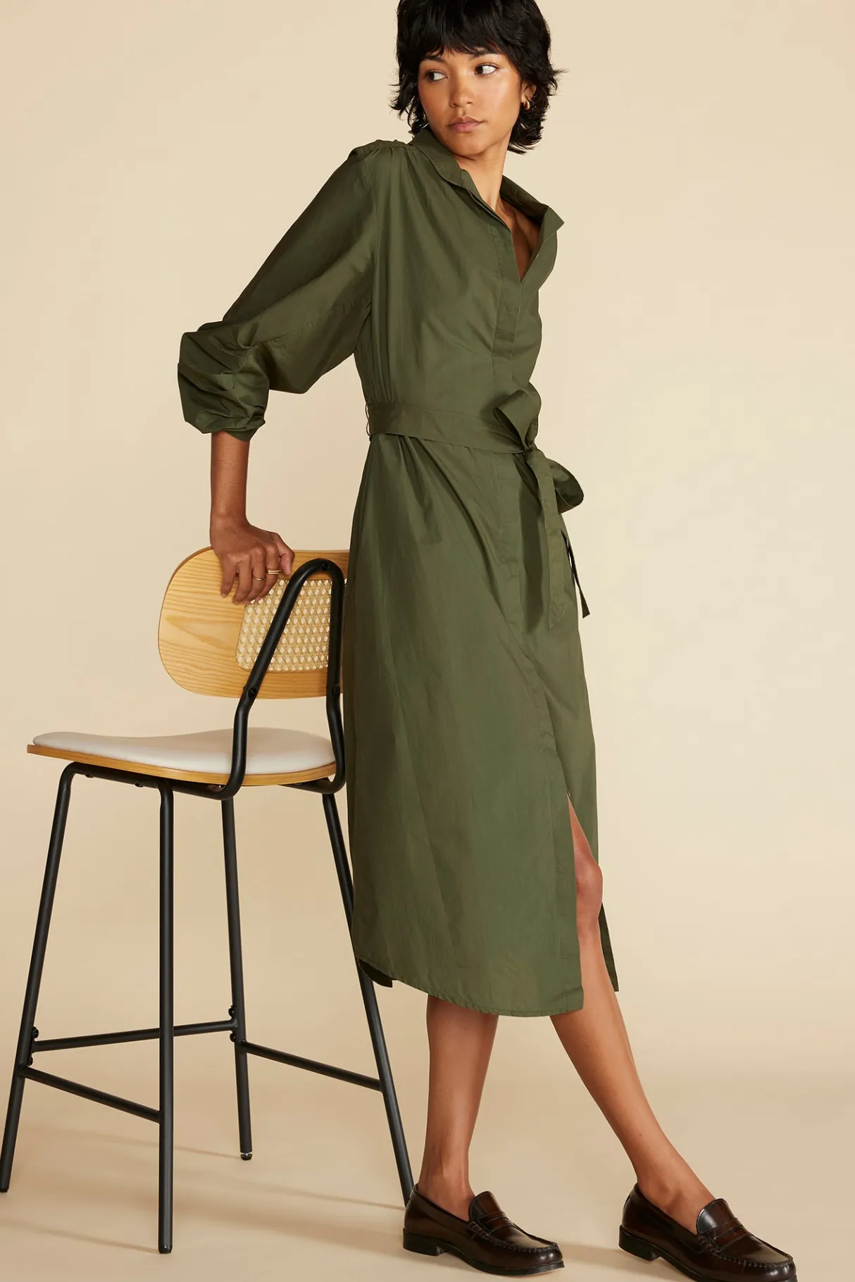 Amour Vert Averi Organic Cotton Shirt Dress OliveGreen Fashion