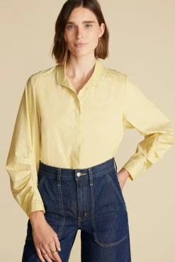 Amour Vert Averi Pleated Poplin Blouse AniseYellow Outlet