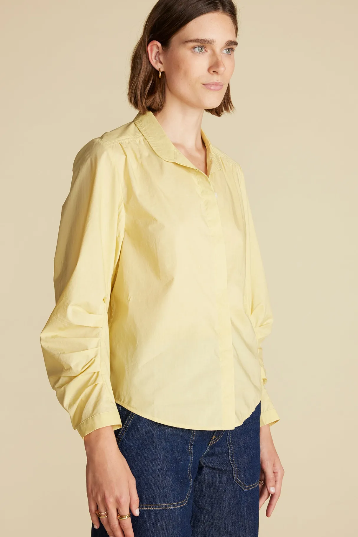 Amour Vert Averi Pleated Poplin Blouse AniseYellow Outlet