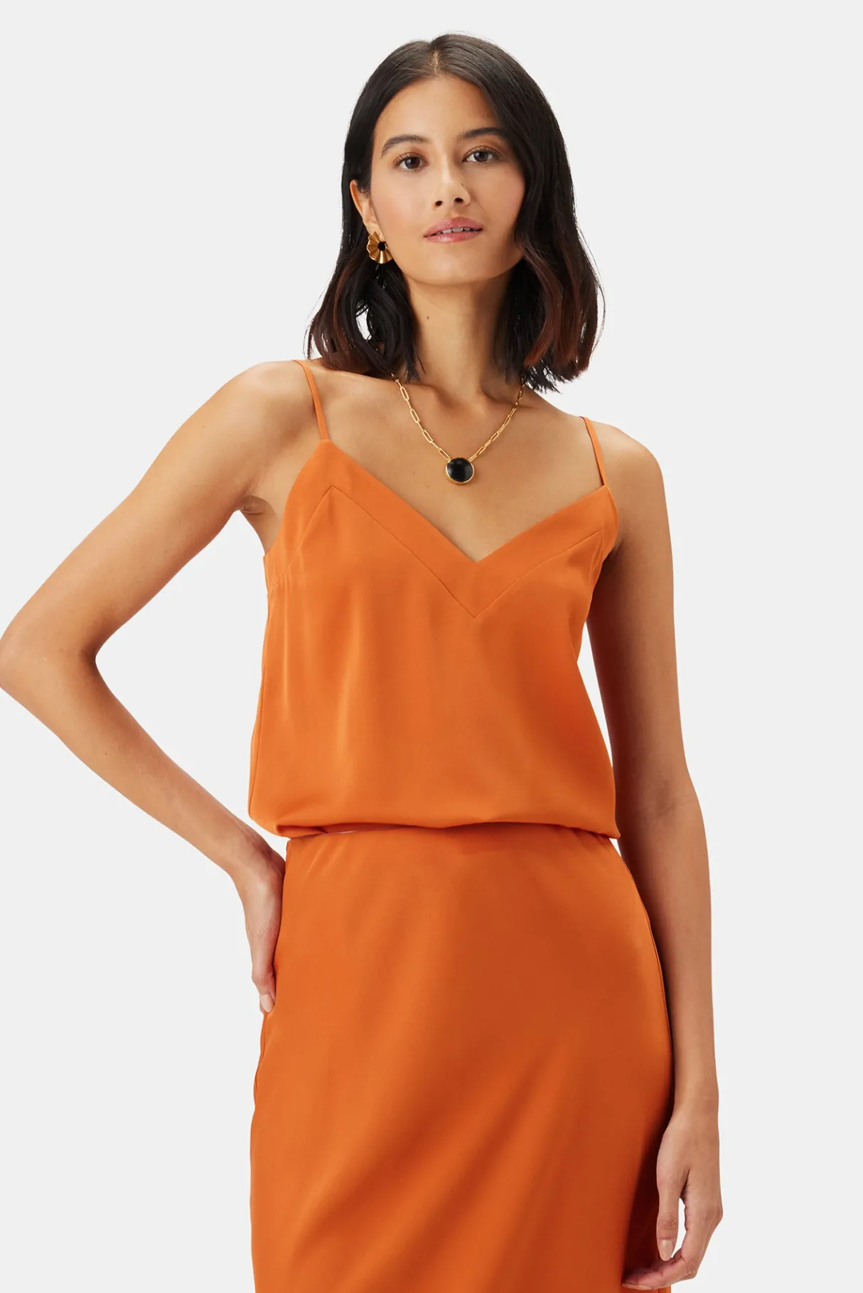 Amour Vert Barlow Stretch Silk Tank SunsetOrange Outlet