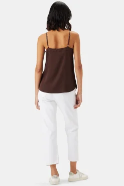 Amour Vert Barlow Stretch Silk Tank Espresso New