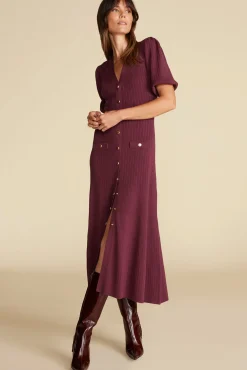 Amour Vert Benoite Knit Shirt Dress Burgundy Online