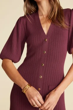 Amour Vert Benoite Knit Shirt Dress Burgundy Online