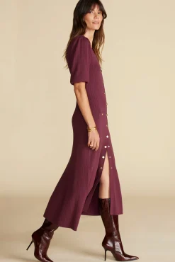 Amour Vert Benoite Knit Shirt Dress Burgundy Online