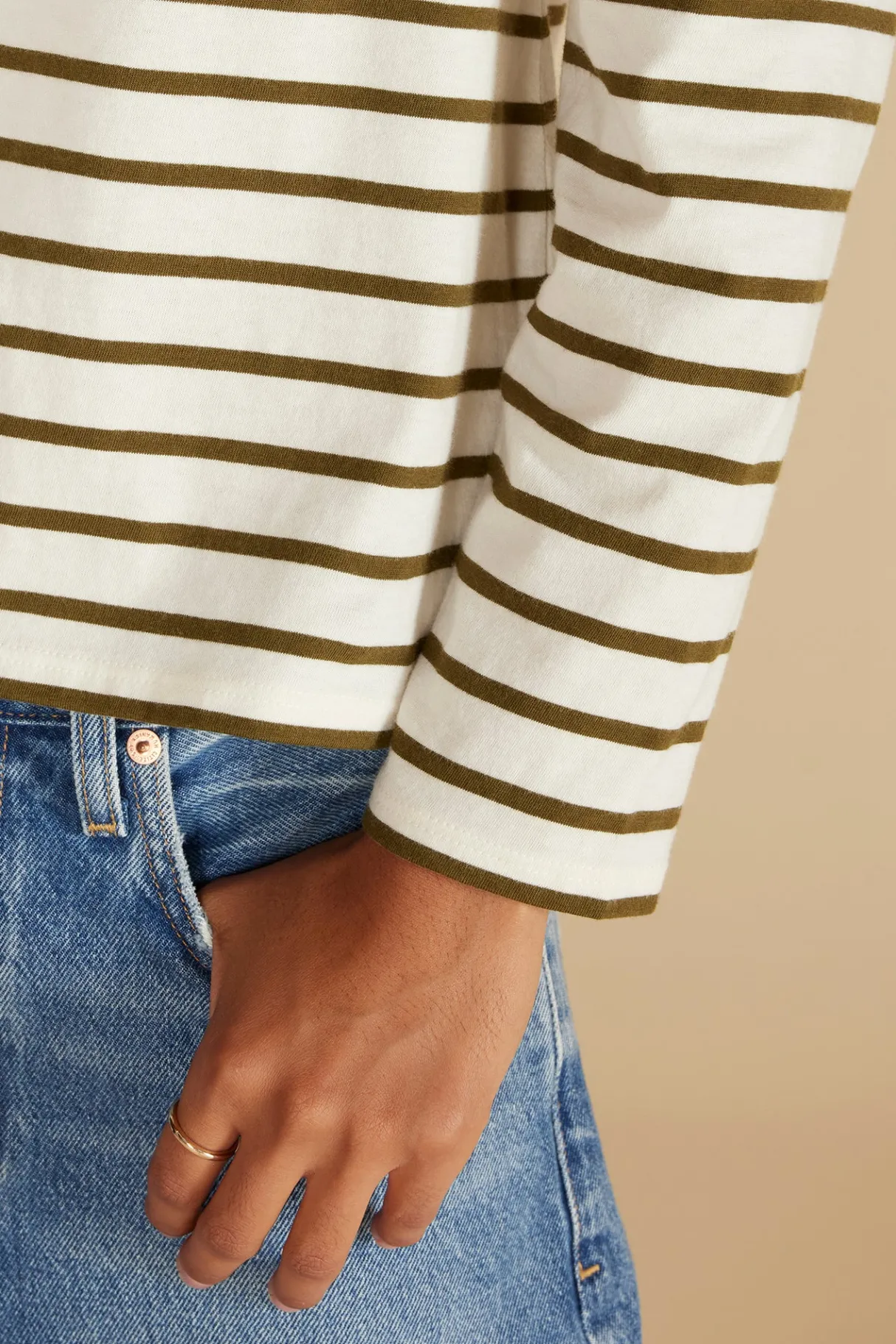 Amour Vert Berkeley Long Sleeve Tee IvoryandOliveGreenStripe Sale