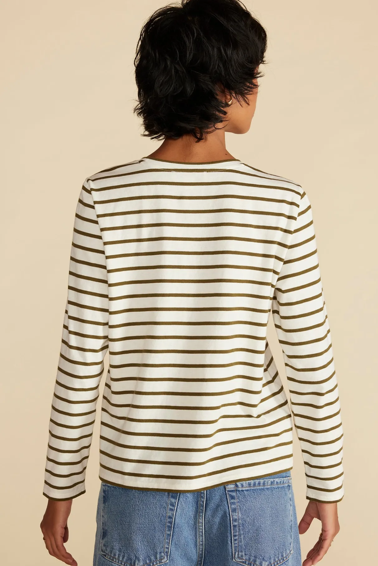 Amour Vert Berkeley Long Sleeve Tee IvoryandOliveGreenStripe Sale