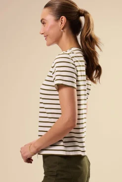 Amour Vert Berkeley Organic Cotton Tee IvoryOliveStripe Hot