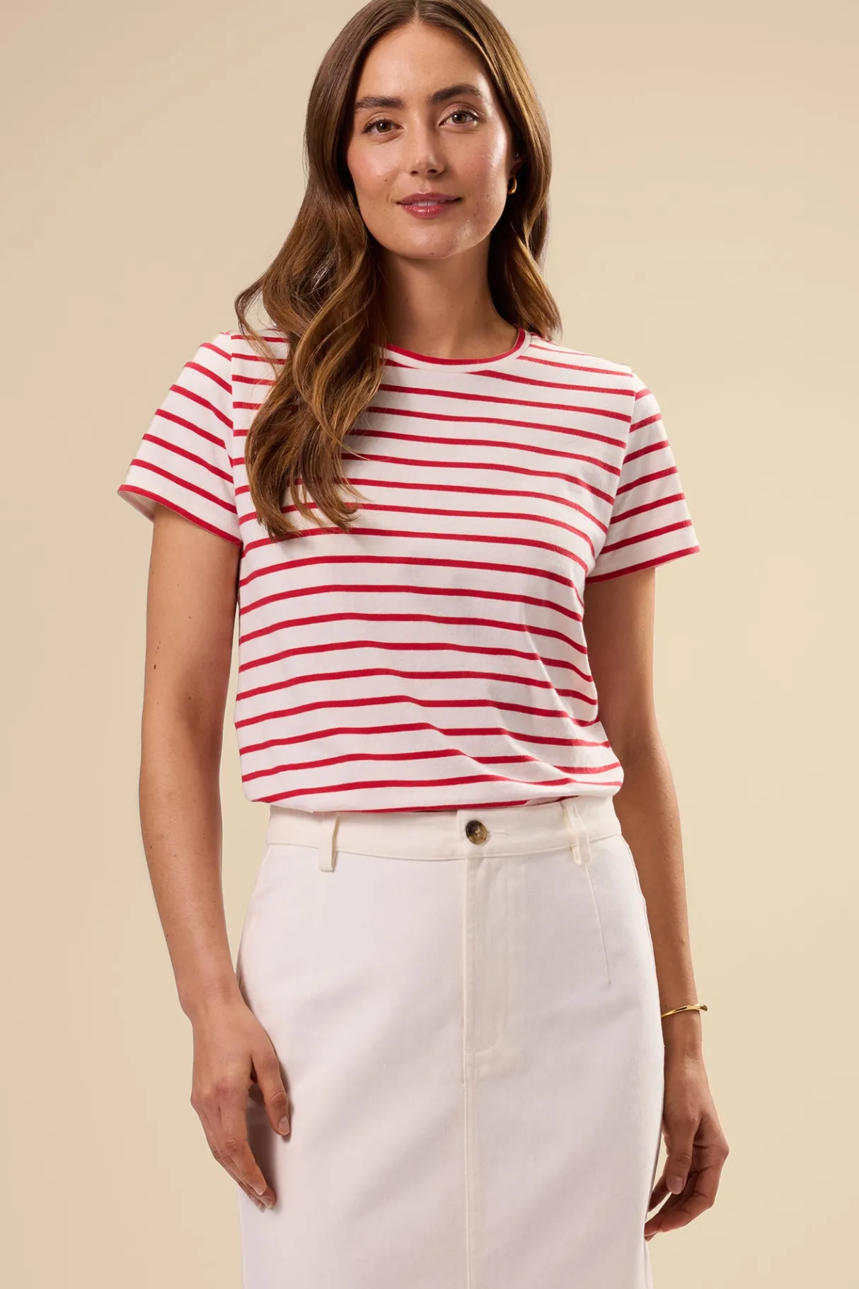 Amour Vert Berkeley Organic Cotton Tee IvoryRedStripe Fashion