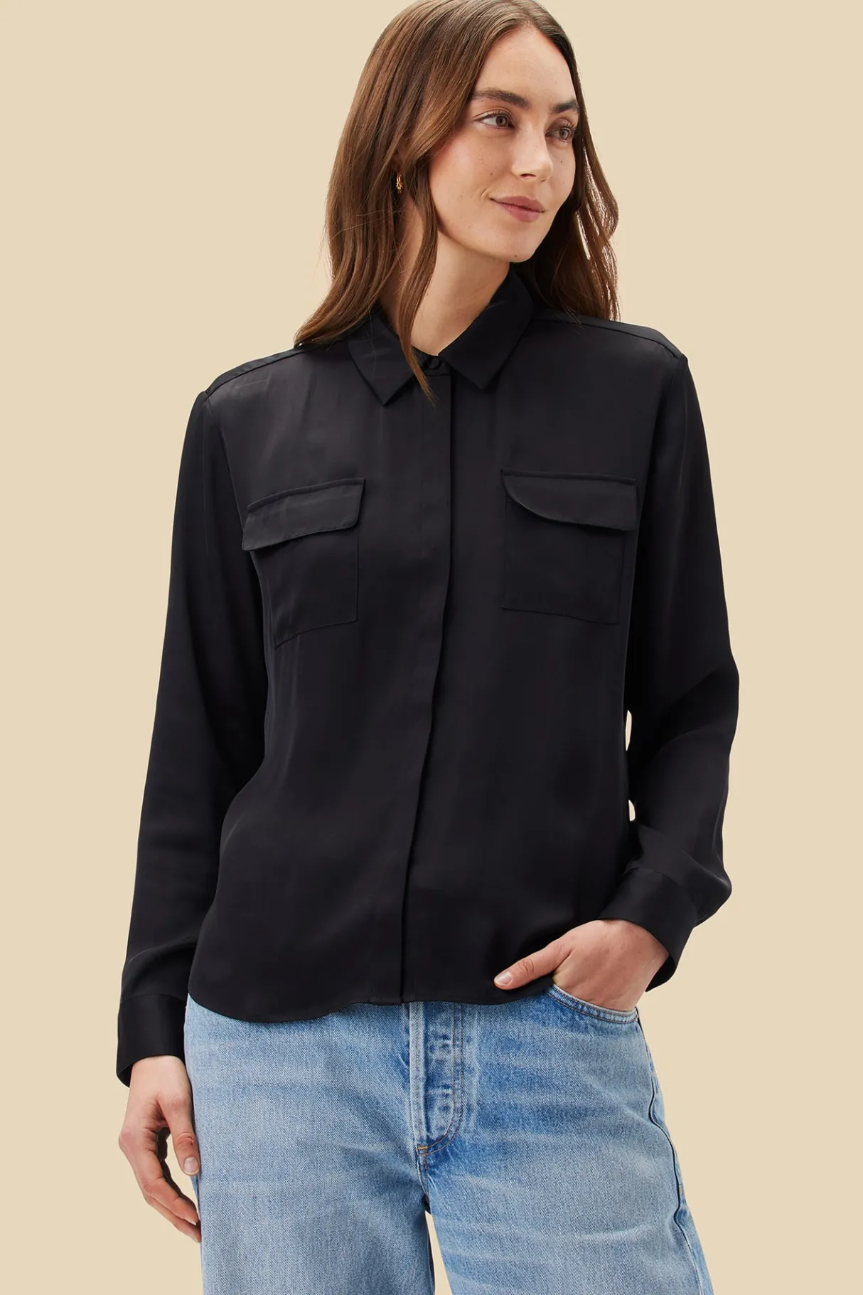 Amour Vert Bixby Pocket Blouse Black Clearance