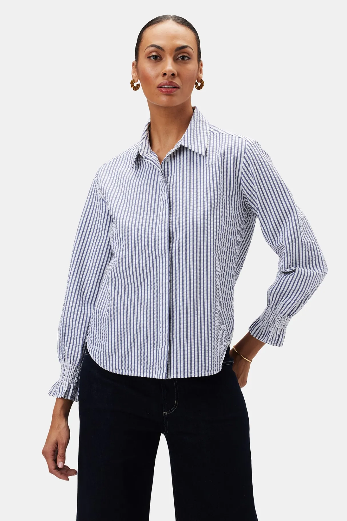 Amour Vert Bixby Seersucker Blouse BrittanyStripeBlue Fashion