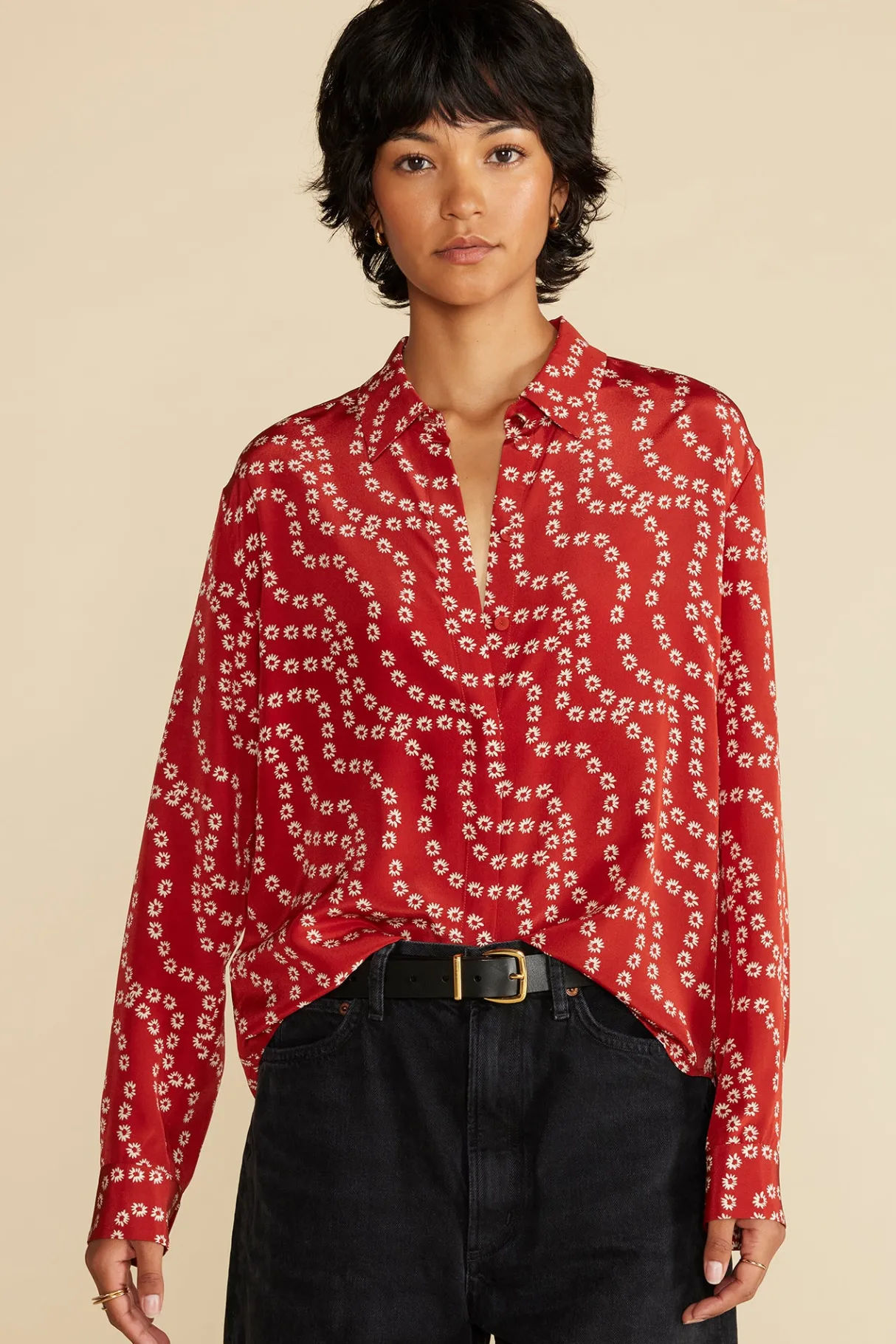Amour Vert Bixby Washable Silk Blouse RustVannesFloralPrint Best