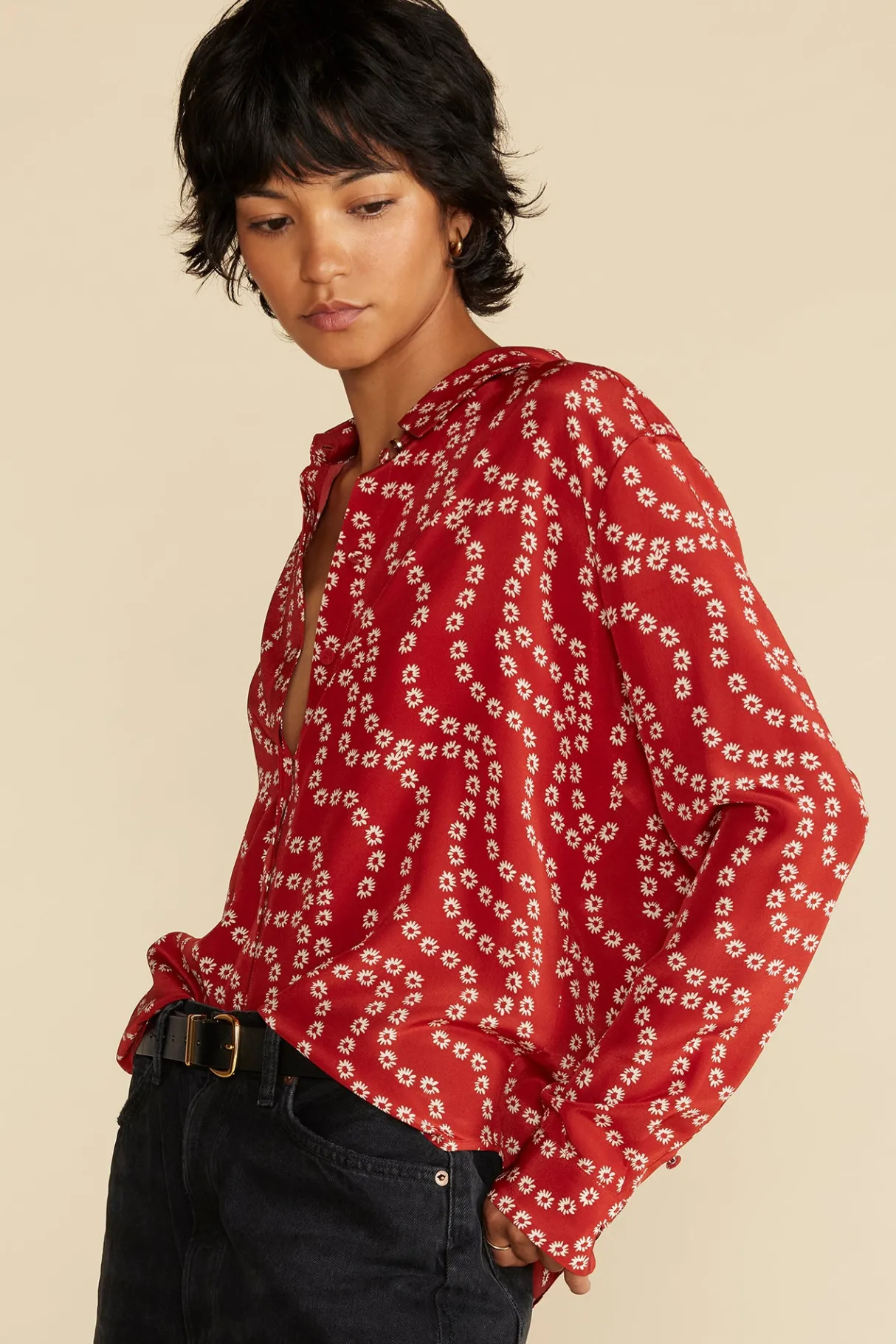 Amour Vert Bixby Washable Silk Blouse RustVannesFloralPrint Best