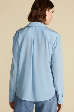 Amour Vert Bixby Washable Silk Blouse SkyBlue Outlet