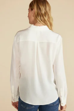 Amour Vert Bixby Washable Silk Blouse Ivory Hot
