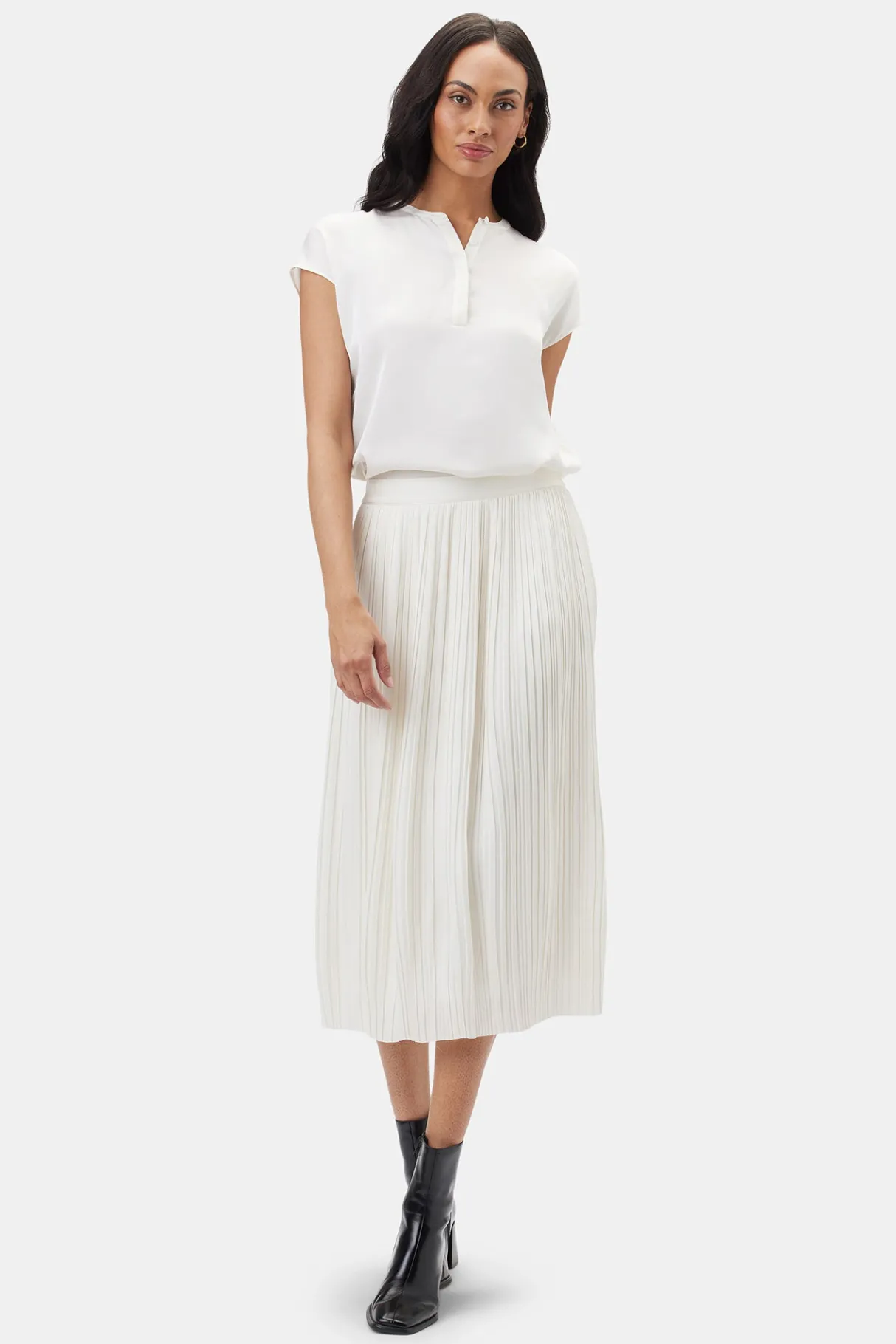 Amour Vert Blaze Pleated Recycled Sateen Skirt Ivory Online