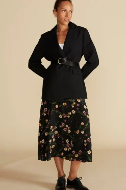 Amour Vert Blaze Washable Silk Skirt BlackMargeuritteWildflowerPrint New