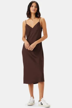 Amour Vert Briana Washable Silk Dress Espresso New