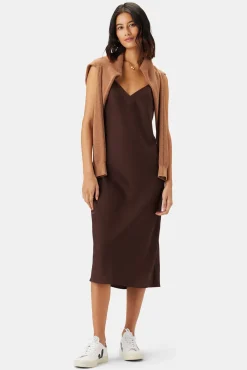Amour Vert Briana Washable Silk Dress Espresso New