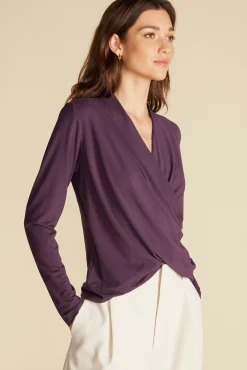 Amour Vert Calais Bamboo Knit Blouse PurpleFig Discount