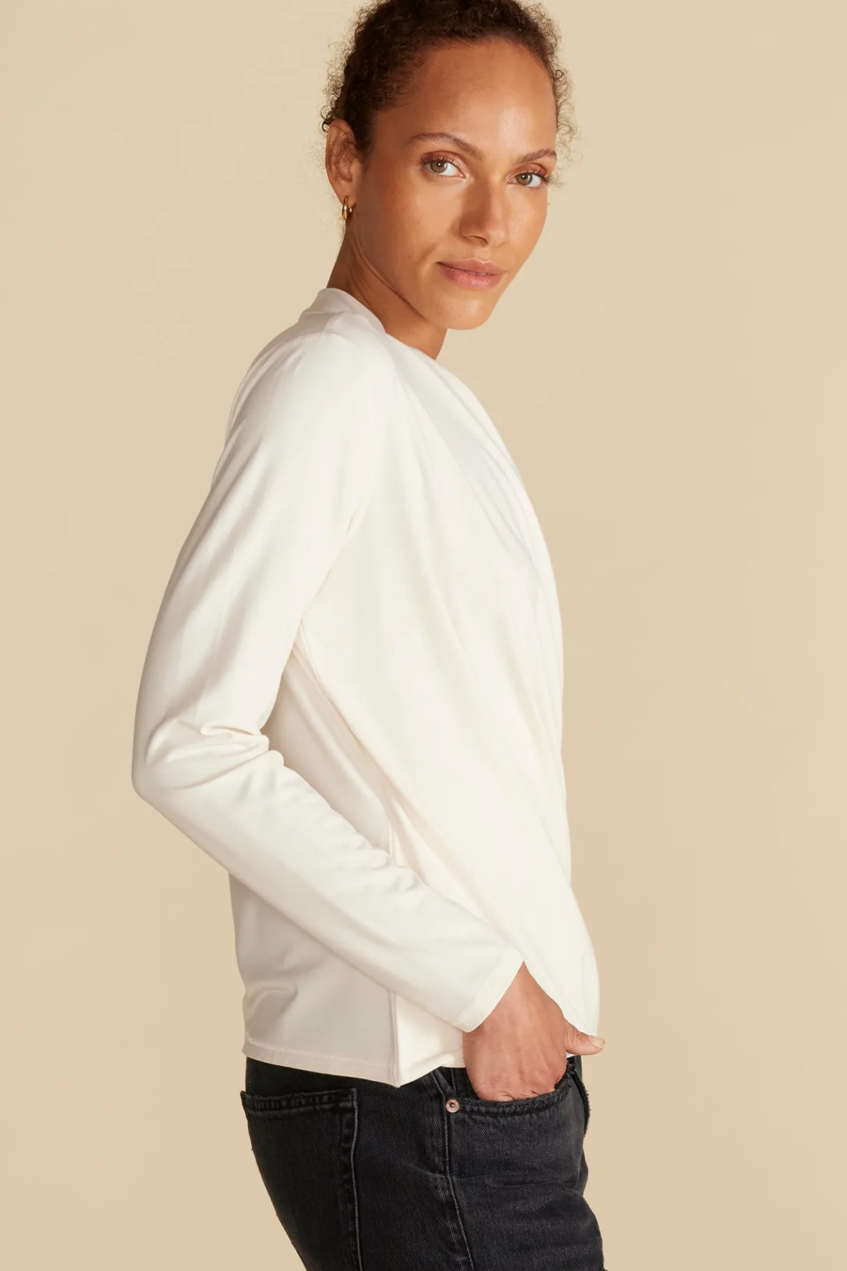 Amour Vert Calais Bamboo Knit Blouse Ivory Sale