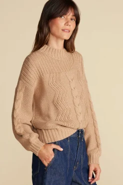 Amour Vert Cameryn Cable Knit Wool Sweater Camel Hot