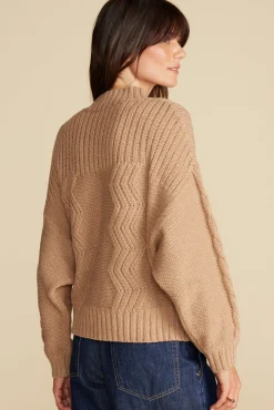 Amour Vert Cameryn Cable Knit Wool Sweater Camel Hot
