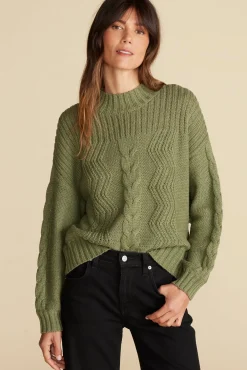 Amour Vert Cameryn Cable Knit Wool Sweater OliveGreen Best