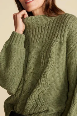 Amour Vert Cameryn Cable Knit Wool Sweater OliveGreen Best