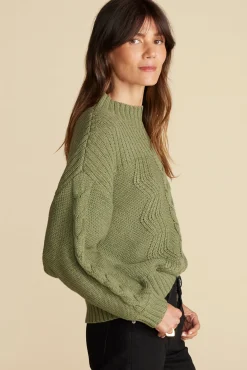 Amour Vert Cameryn Cable Knit Wool Sweater OliveGreen Best
