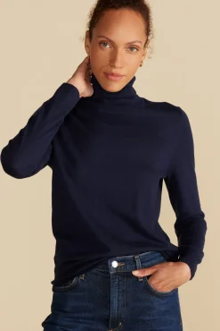 Amour Vert Carrie Turtleneck Cashmere Sweater NavyBlue Clearance
