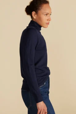 Amour Vert Carrie Turtleneck Cashmere Sweater NavyBlue Clearance