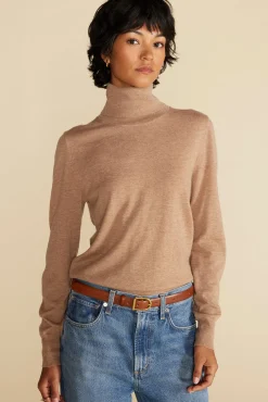 Amour Vert Carrie Turtleneck Cashmere Sweater CafeAuLaitBeige Best