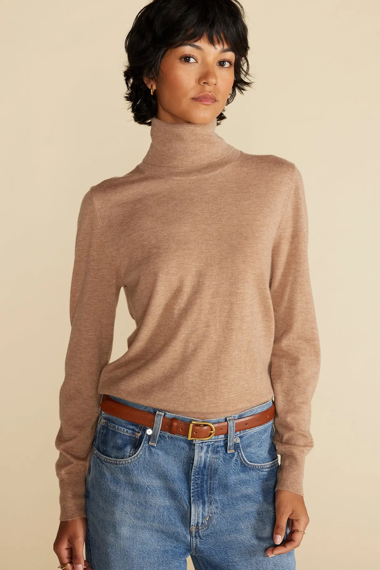 Amour Vert Carrie Turtleneck Cashmere Sweater CafeAuLaitBeige Best