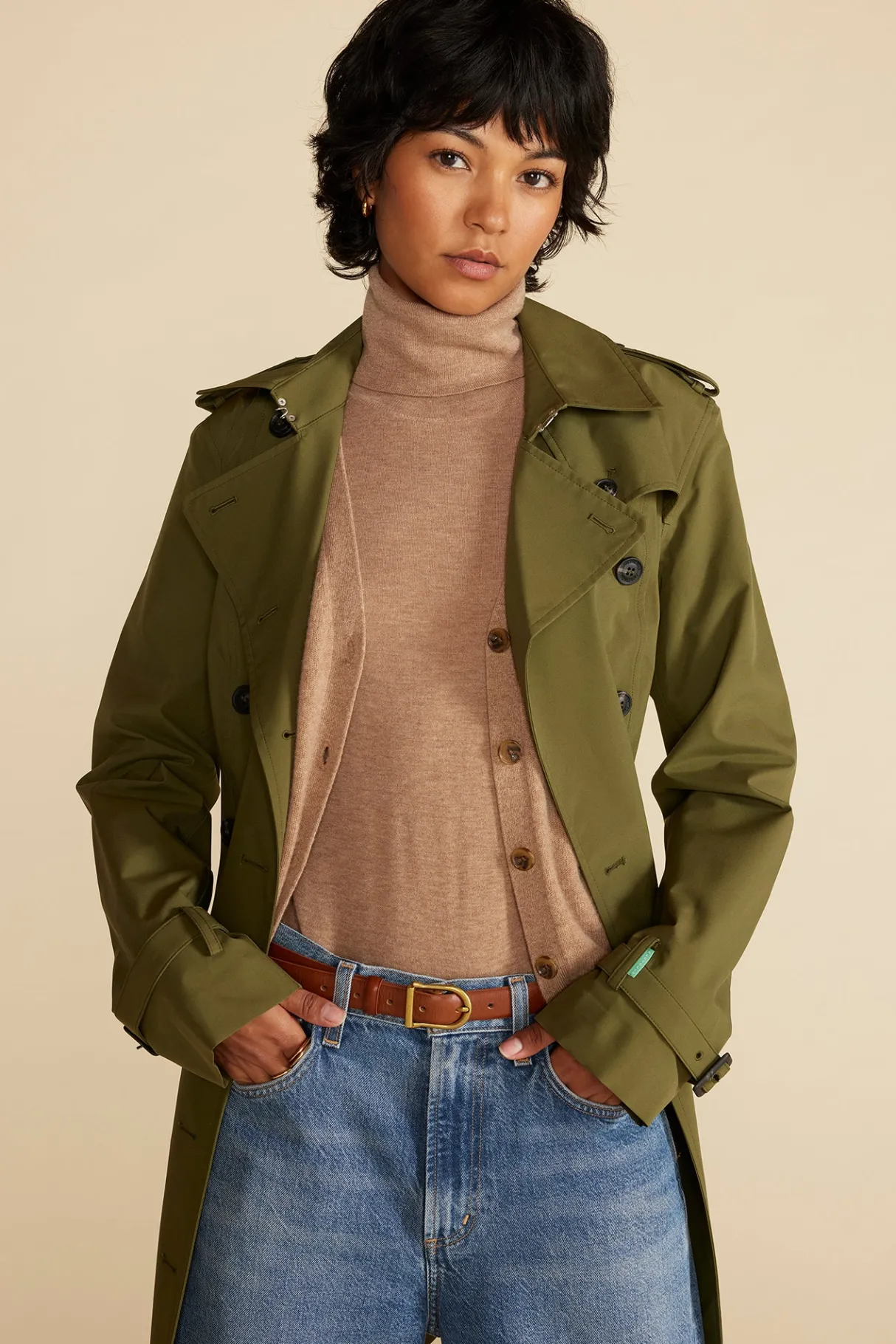 Amour Vert Carrie Turtleneck Cashmere Sweater CafeAuLaitBeige Best