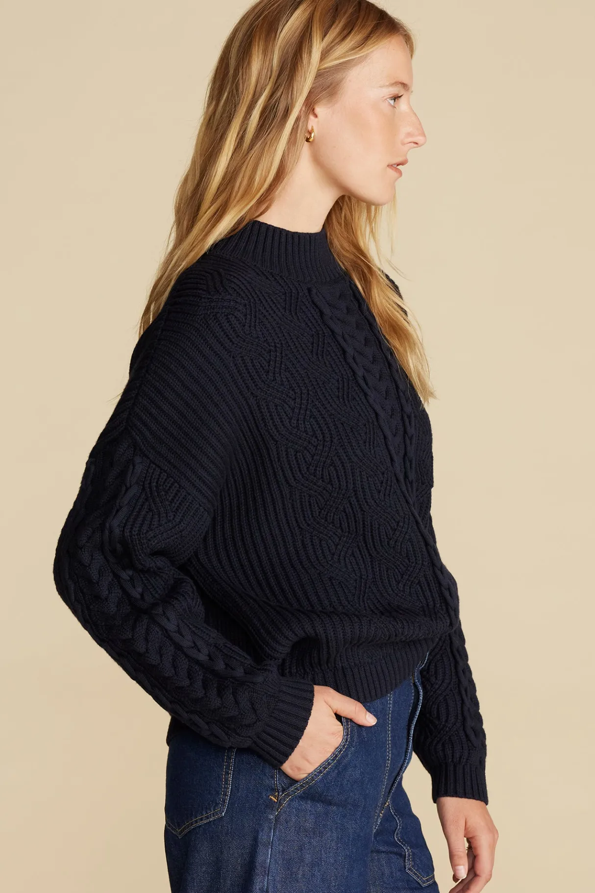 Amour Vert Celeste Cable Cotton Merino Sweater NavyBlue Hot