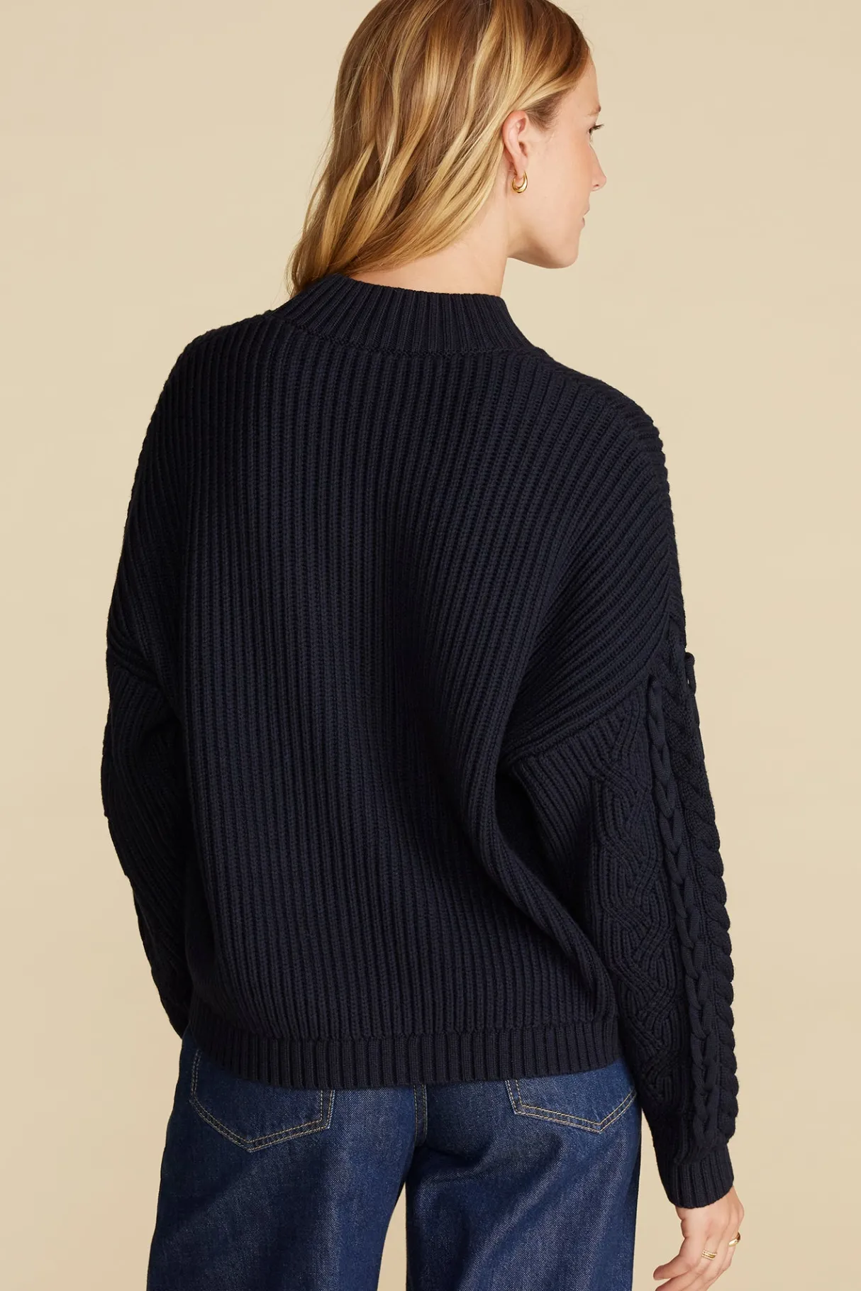 Amour Vert Celeste Cable Cotton Merino Sweater NavyBlue Hot